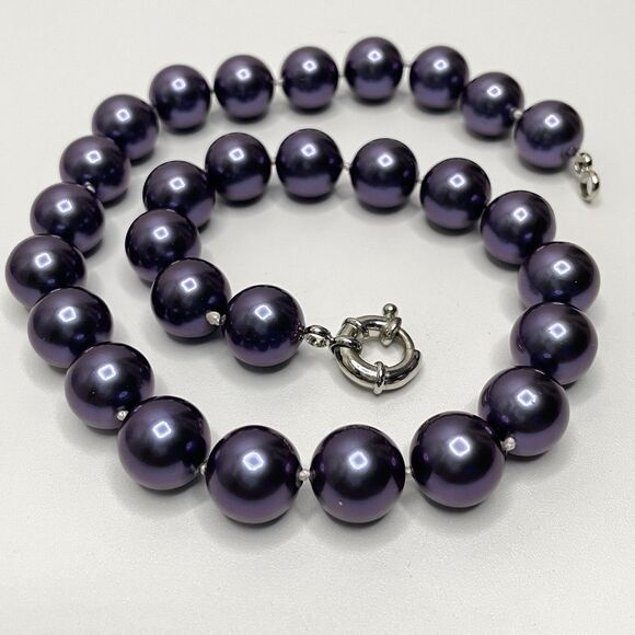 Stunning Purple Large Glass Pearl Beaded Knotted Necklace Statement Fashion - Picture 4 of 7